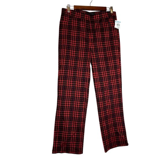 Sanctuary Pull-On Straight Leg Pants Red Plaid Stretch Cotton Women L NWT - Picture 2 of 7